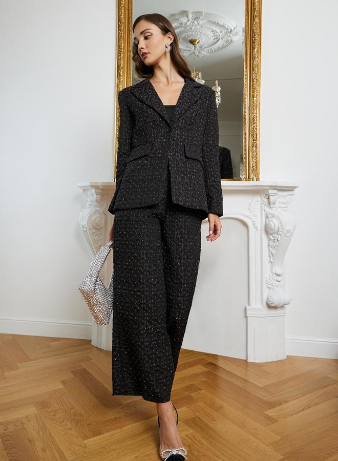Styli Women Black Jacquard Wide Leg Trousers - Image 4